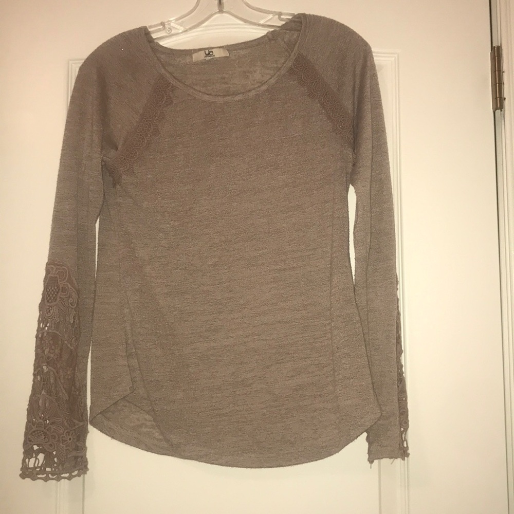 Long sleeve, light brown embroidered shirt
